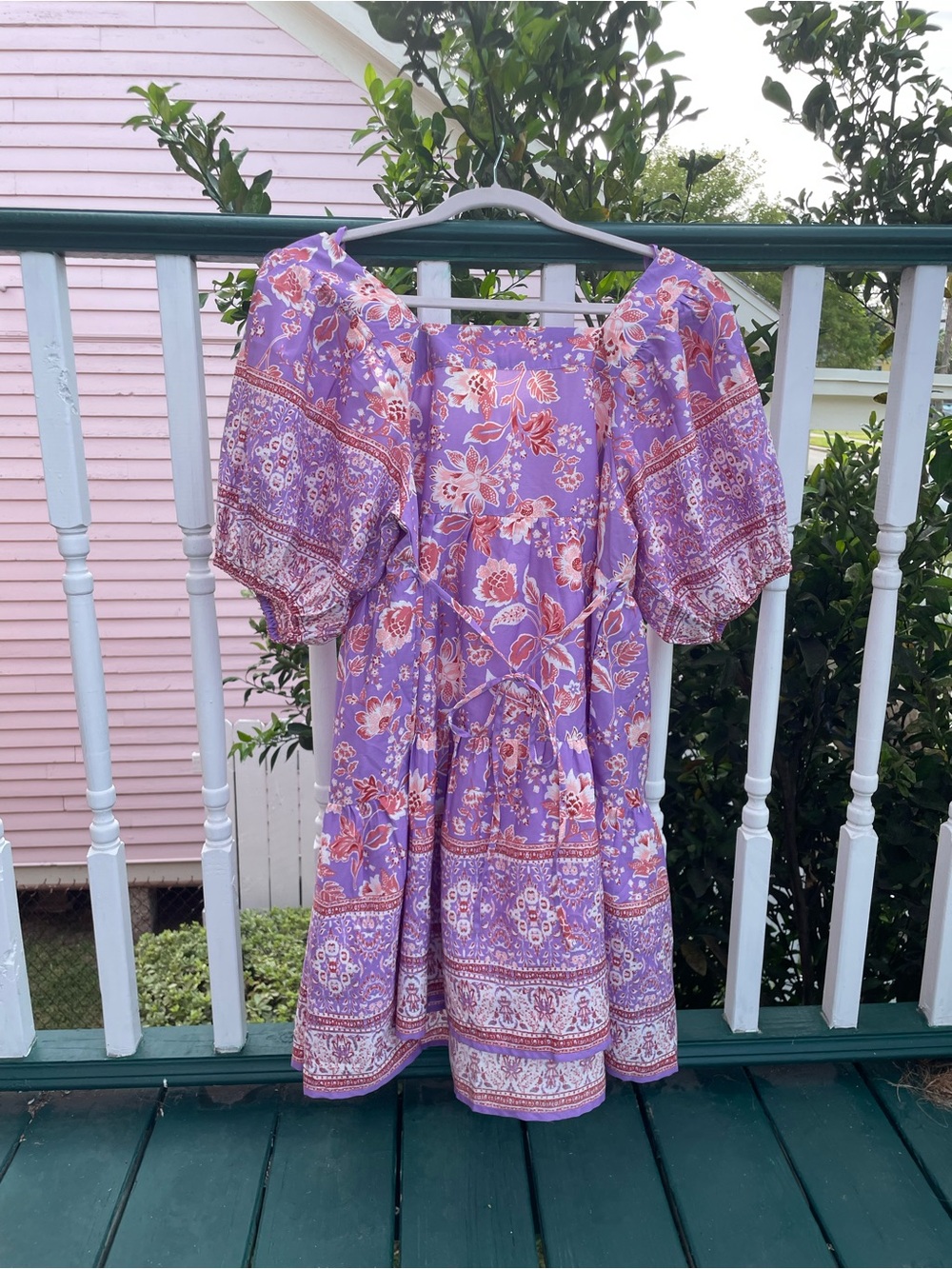 Hand of the Free Floral Puff Sleeve Midi Dress NWT Size S Purple Boho